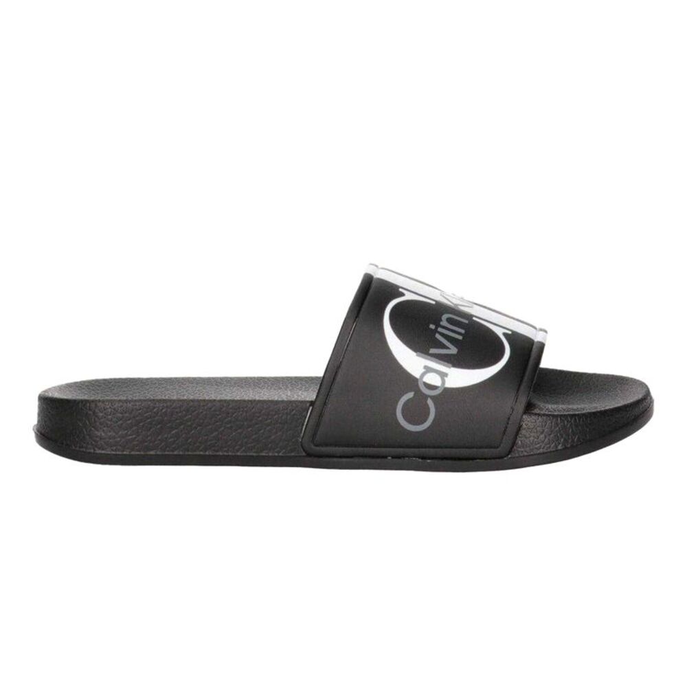 Calvin Klein Unisex Adult Logo Open Toe Flat Slides / Black